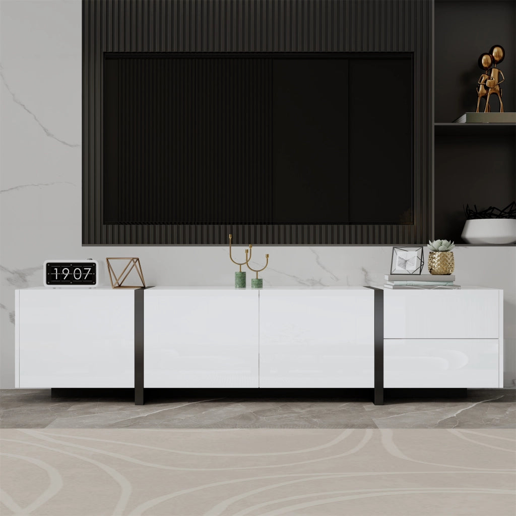 OKWISH Mobile TV con 3 Ante 1 Cassetto e 1 Anta a Ribalta, Frontali Lucidi, per Soggiorno, Bianco e Nero, 170 x 30 x 39 cm
