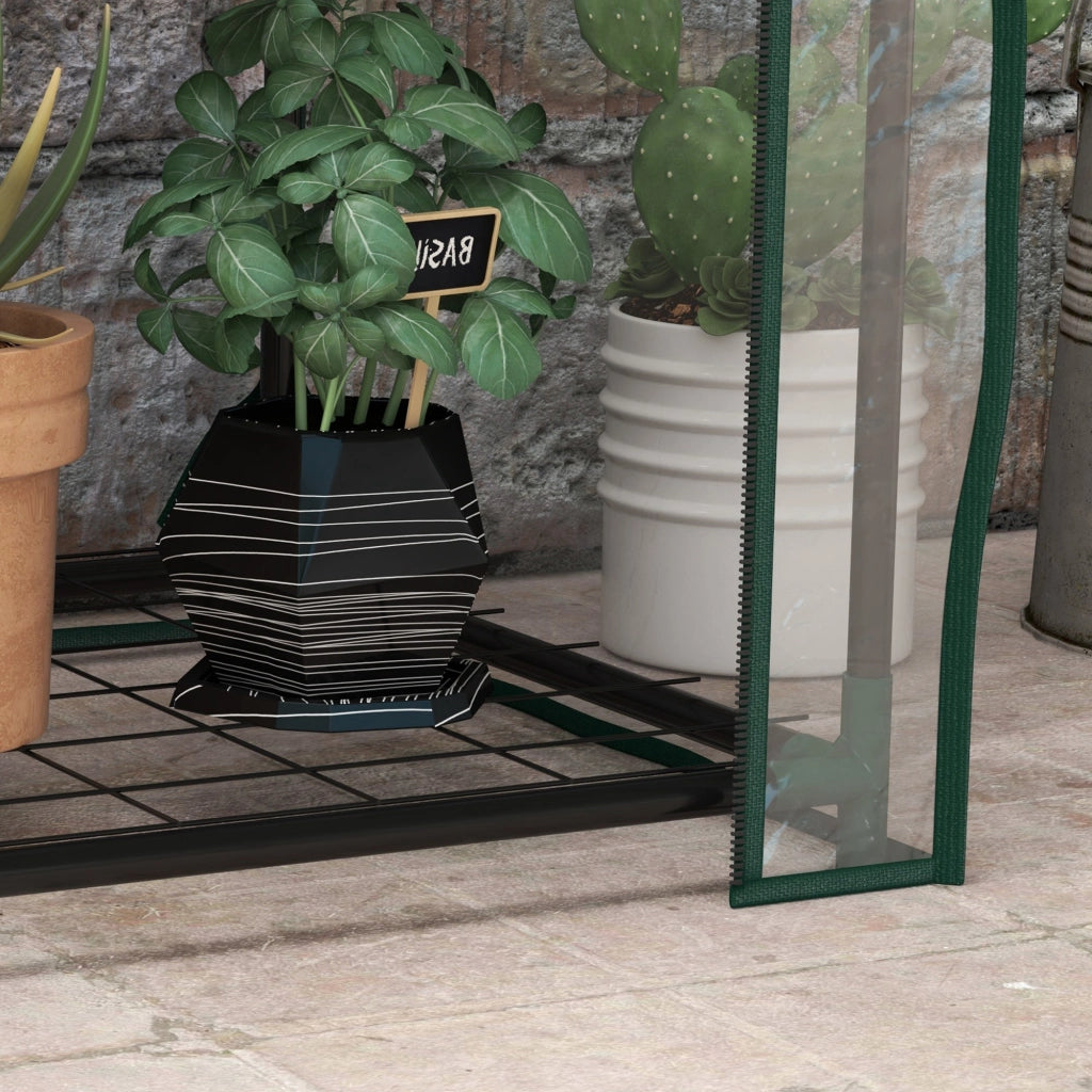 Mini Serra da Giardino con Copertura in PE, 3 Ripiani e Porta Avvolgibile, 59x39x127 cm, Trasparente