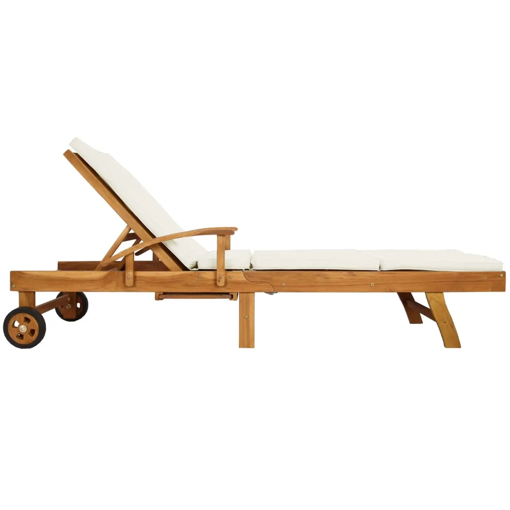 Lettino da sole 1-persona Marrone e Crema Legno di teak solido 42032670