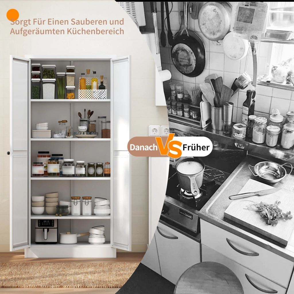 Mobile dispensa in metallo bianco per la cucina con 4 ripiani regolabili in altezza, robusto mobile per alimenti autoportante per cucina, dispensa e s