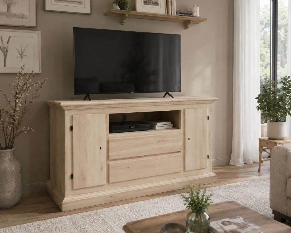 Porta tv 2 porte 2 cassetti legno grezzo 110x45x68 (5001) - Mobili 2G