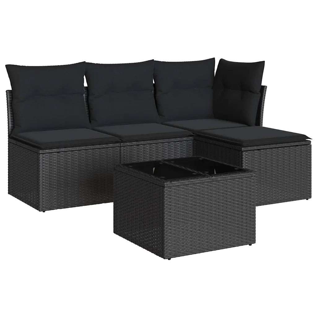 Set Divani da Giardino 5 pz | Set Salotto da Giardino con Cuscini in Polyrattan Nero