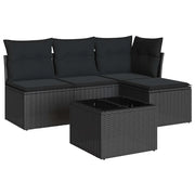 Set Divani da Giardino 5 pz | Set Salotto da Giardino con Cuscini in Polyrattan Nero
