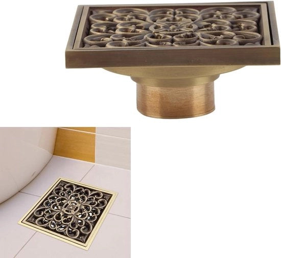 Drenaggio quadrato in antico rame 3,9 pollici Drenaggio della vasca da bagno copertura rimovibile modello vintage