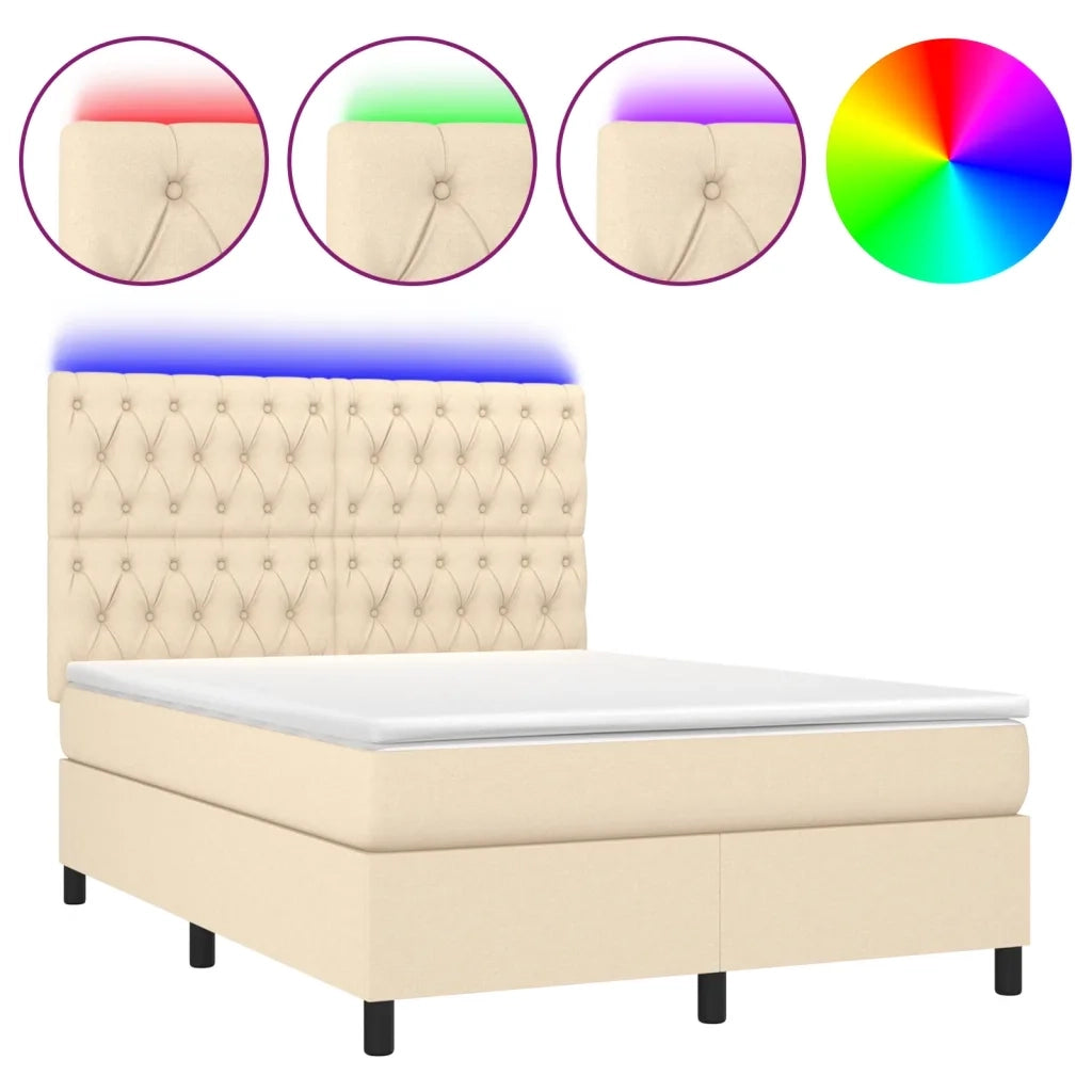 Letto a Molle con Materasso e LED Crema 140x190 cm in Tessuto