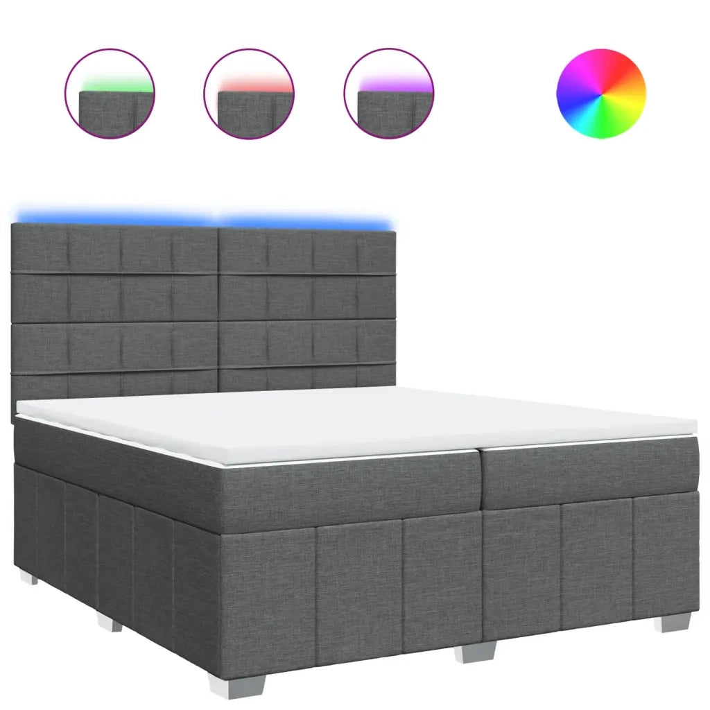 Giroletto a Molle con Materasso Grigio Scuro 200x200 cm Tessuto