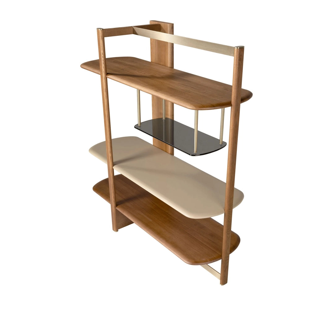 Libreria rettangolare sinistra in noce chiaro e legno color greige
