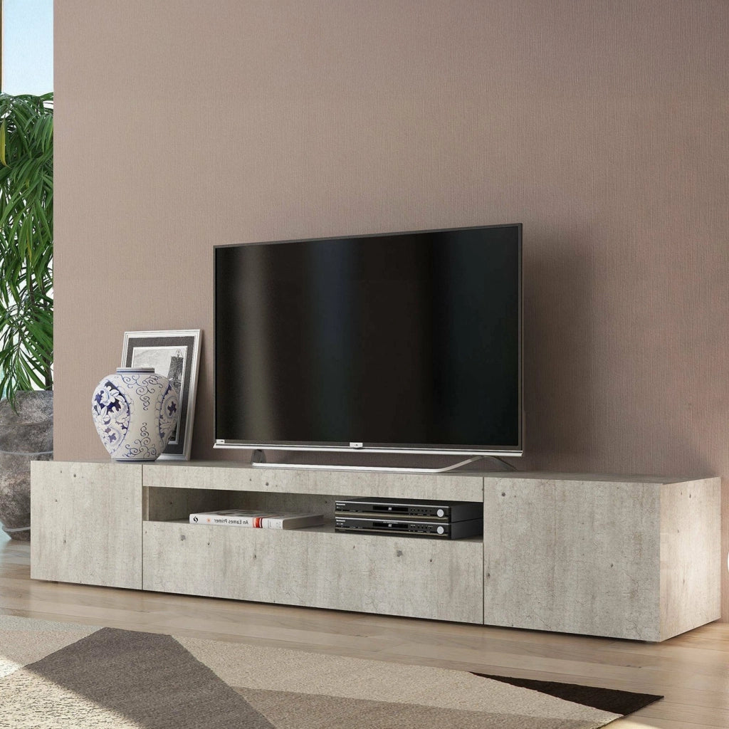 Mobile da soggiorno Porta Amore, Made in Italy, Supporto per Amore da salotto a 3 ante e ripiani, cm 200x40h37, Cemento