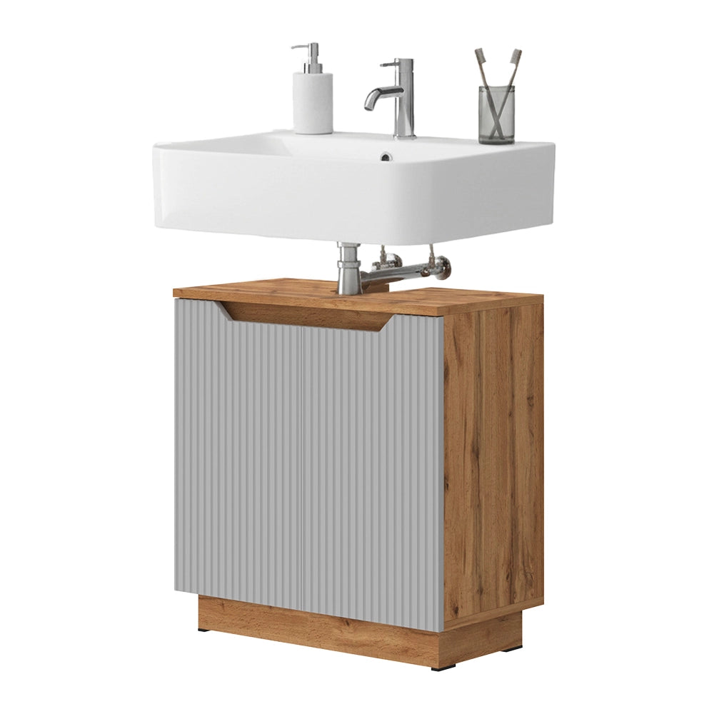 Vicco Mobile sottolavabo per bagno Rovere/grigio a righe 59.8 x 62.1 cm con 2 porte
