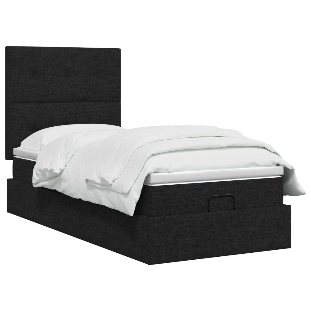Letto Ottomano con Materasso e LED Nero 100 x 200 cm Tessuto 3458050