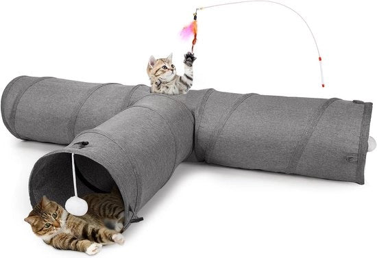 Tunnel Opvougbile 3 Vie con Ballo di Piuma e Giocattolo a Molla 120 cm