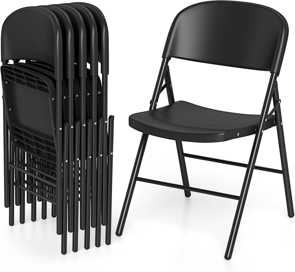 Set di 6 Sedie Pieghevoli per Interni, Sedie Sala da Pranzo Salvaspazio con Struttura in Metallo, Seduta Curva e Poggiapiedi, Portata 150 kg, per Cucina e Ufficio
