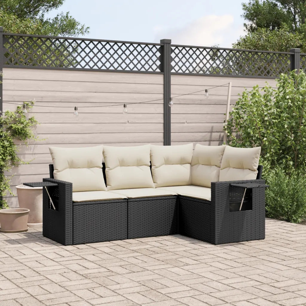 Set Divani da Giardino 4 pz | Set Salotto da Giardino con Cuscini Nero in Polyrattan