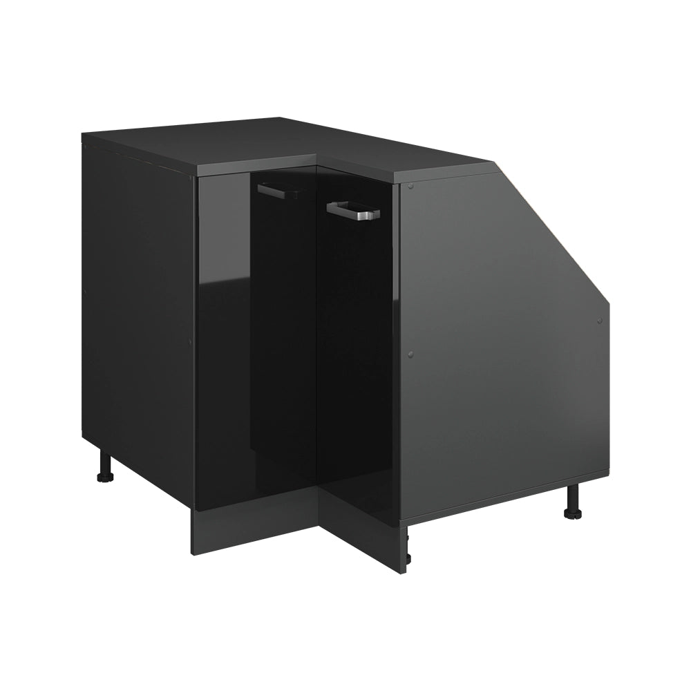 Mobile sottotetto Mobile angolare Rion Nero lucido/Antracite 75.6 x 83.8 cm con 1 porta, carcassa dell’armadio profondità 60 cm Vicco
