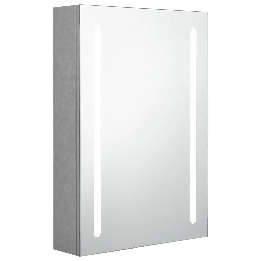 Armadietto Bagno | Armadio da bagno con Specchio e LED Grigio Cemento 50x13x70 cm