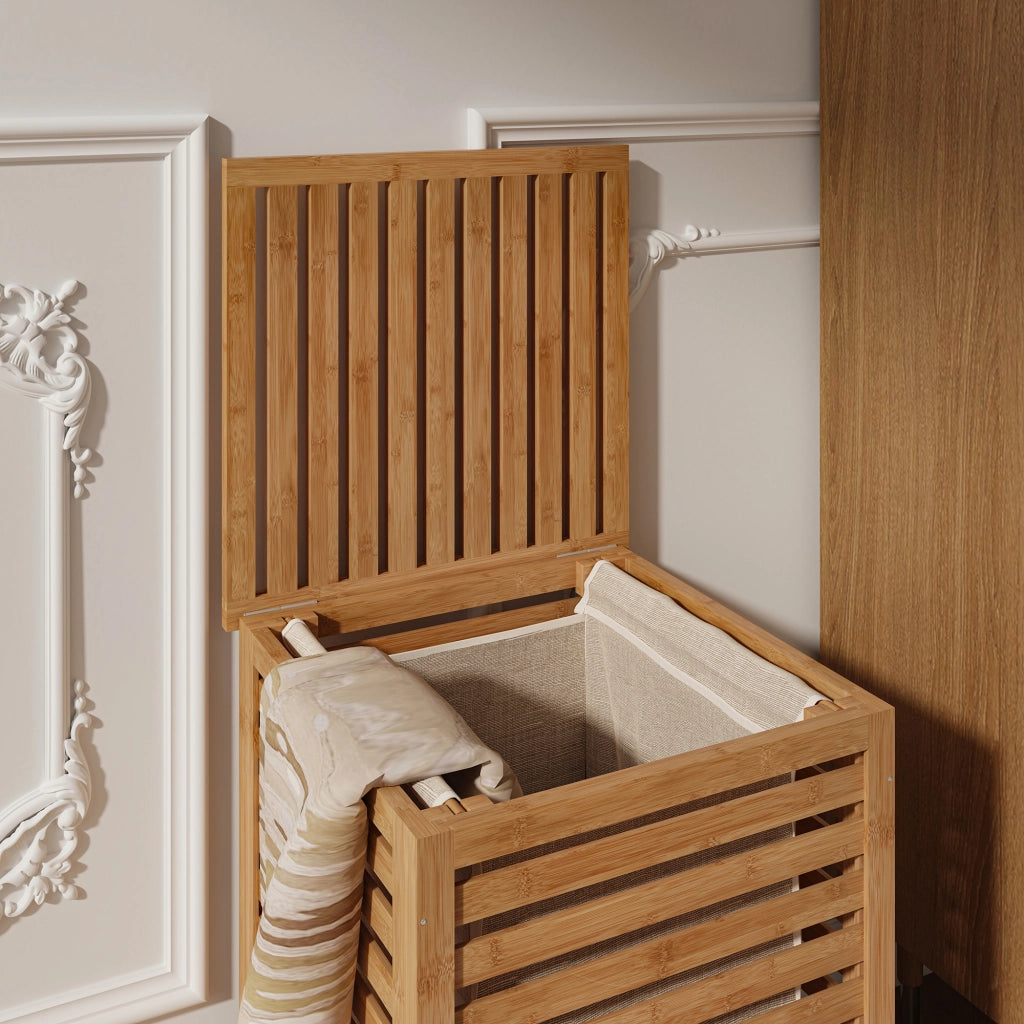 Mobile Portabiancheria Jystiand in Bambù con Coperchio Ribaltabile 57x40x40 cm 64 L [en.casa]