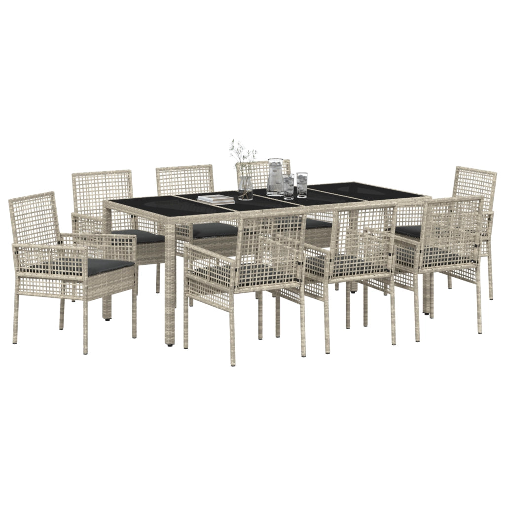 Set da Pranzo da Giardino in 9 Pezzi Grigio Chiaro in Polyrattan