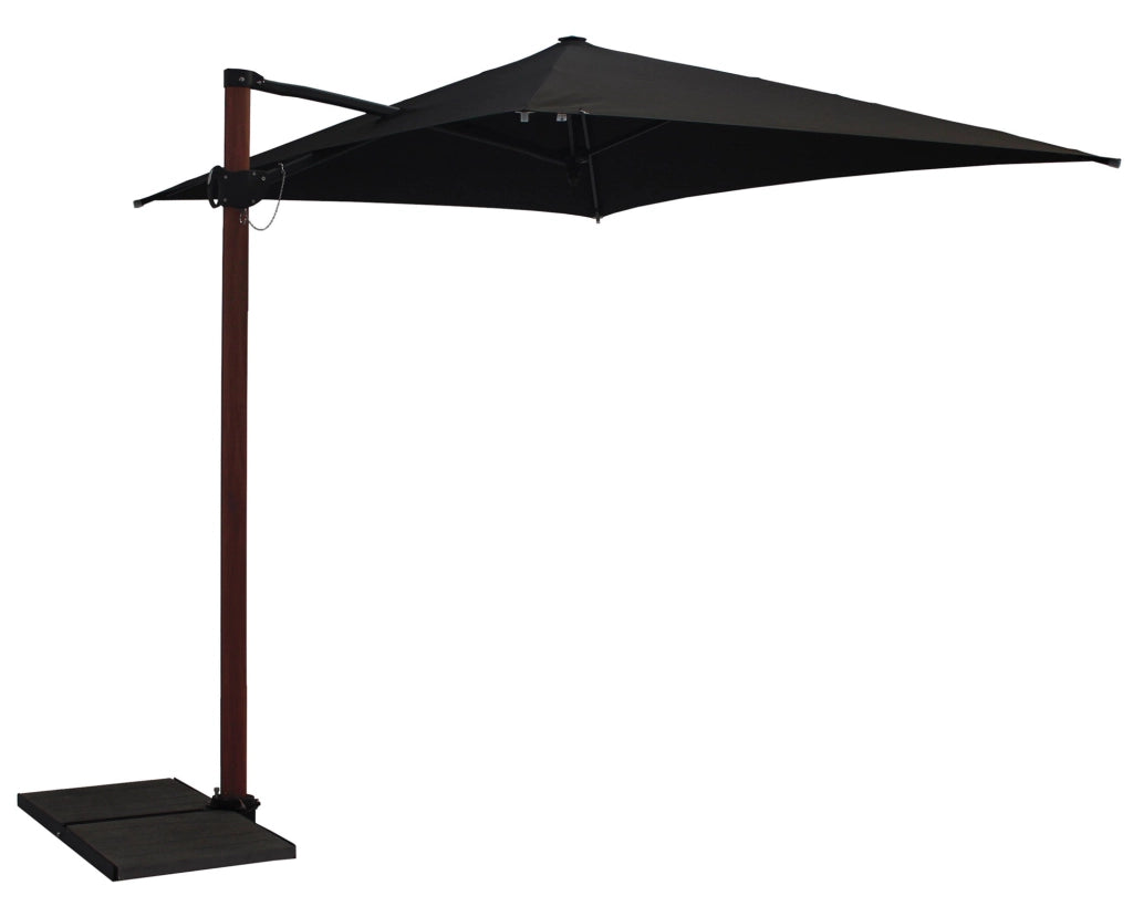Ombrellone da Giardino Decentrato 3x2m Palo in Alluminio Effetto Legno Tessuto Olefin Trend Wood Nero