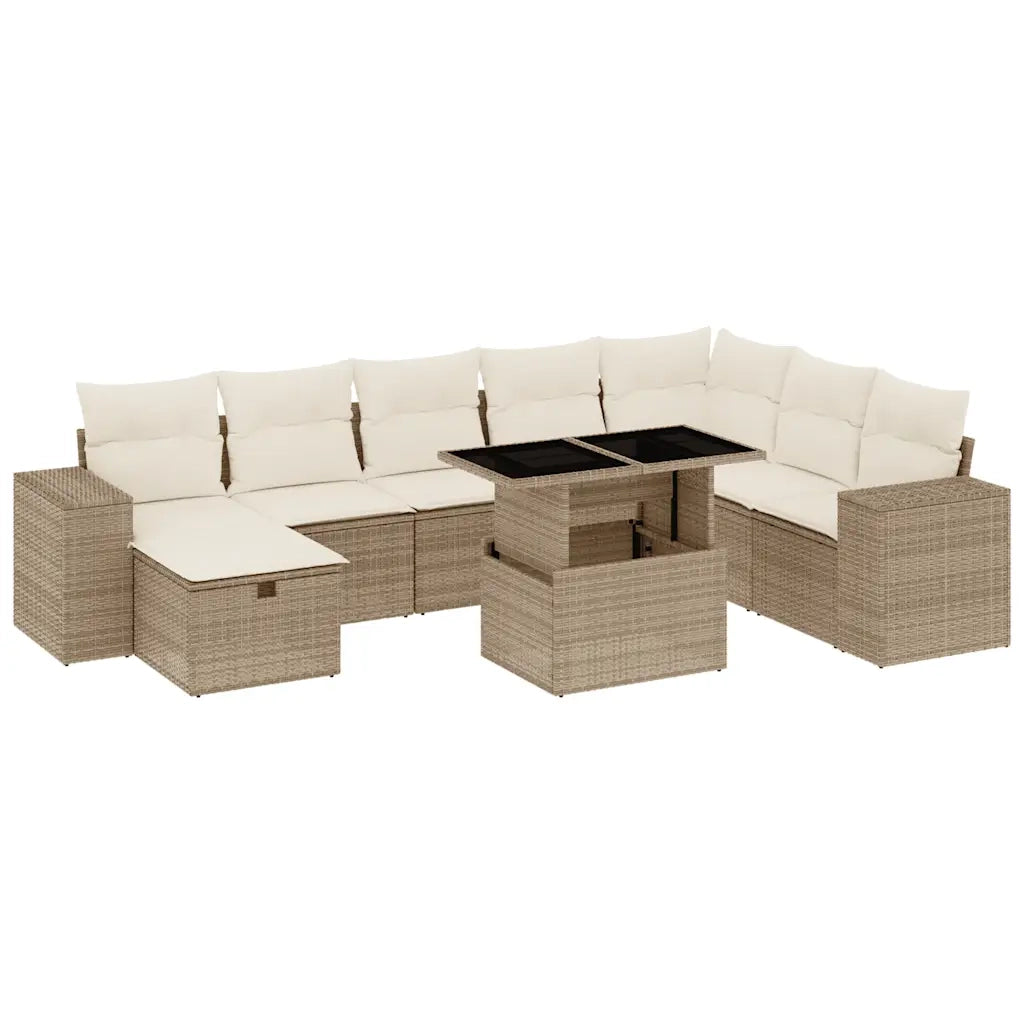 Set Divano da Giardino 9 pz con Cuscini Beige in Polyrattan 3275348