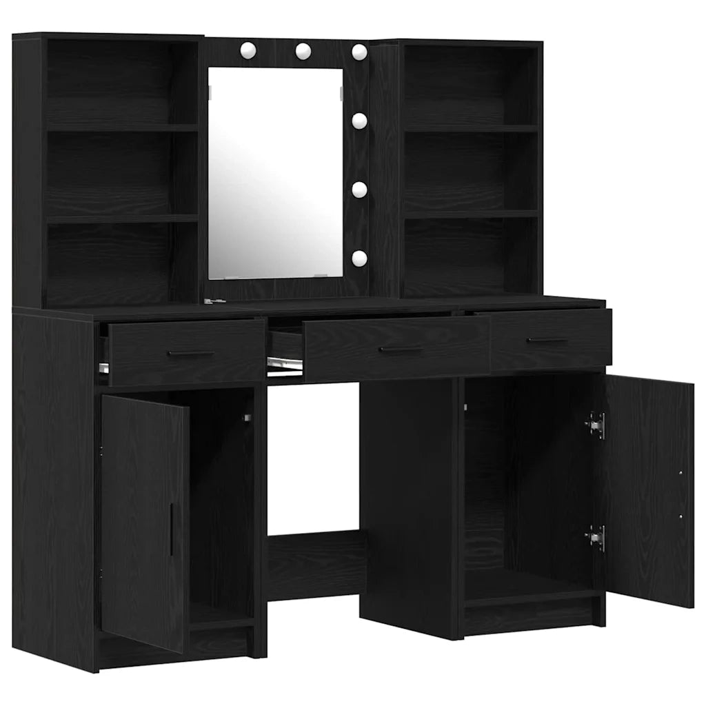 Set da tavolo da trucco con LED con cassetto 3 pcs Rovere Nero 3334291