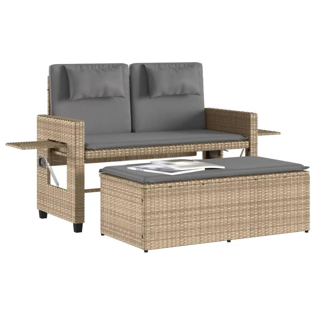 Panca Reclinabile da Giardino con Cuscini Beige in Polyrattan 365821