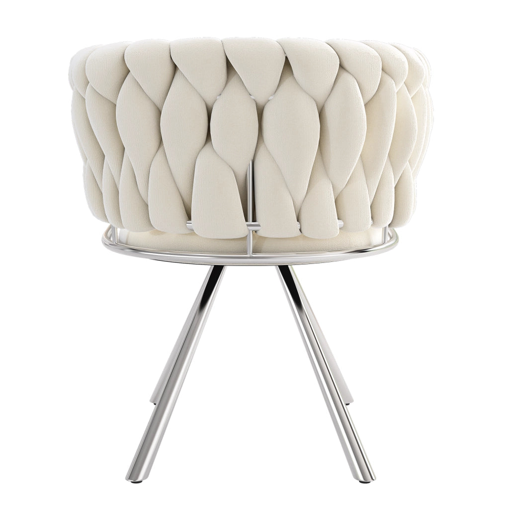 Sedia da pranzo girevole in velluto, set da 2, struttura in acciaio, beige e argento