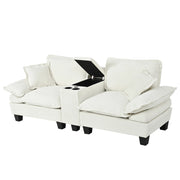 Divano modulare con pouf; contenitore; portabicchieri e USB - in chenille beige