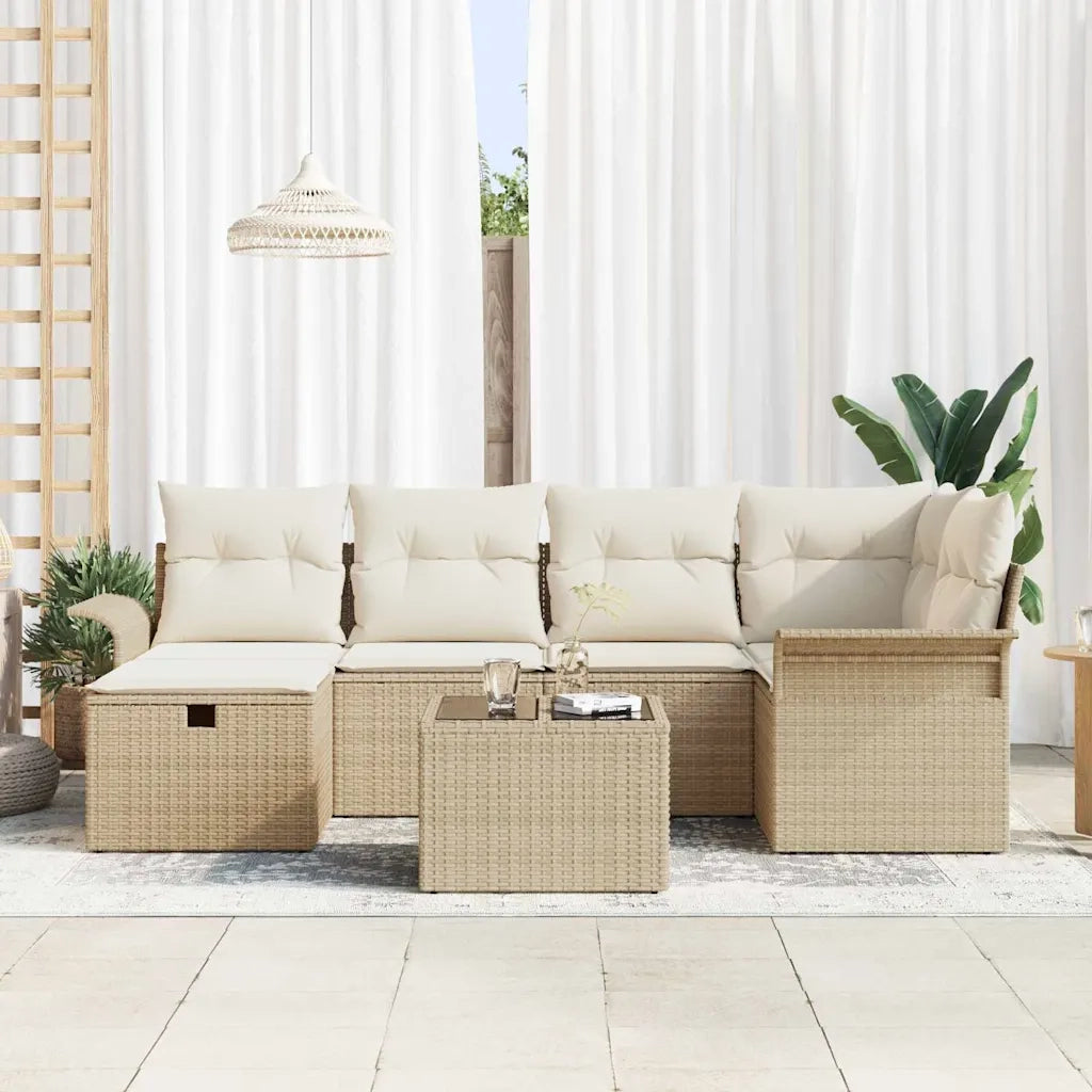 Set Divano da Giardino 7 pcs Beige e Crema polyrattan