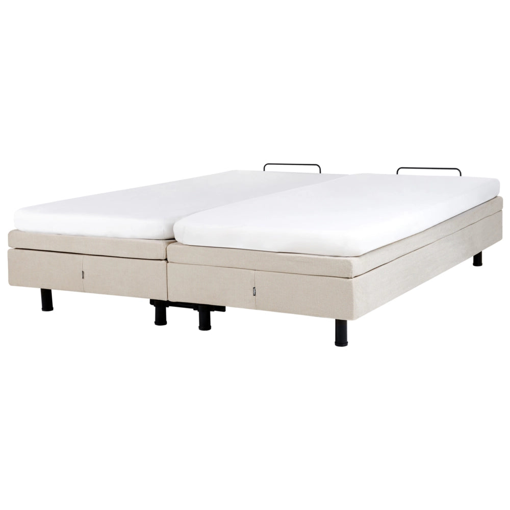 Letto elettrico matrimoniale tessuto beige chiaro regolabile con telecomando senza testiera 180x200 cm stile moderno