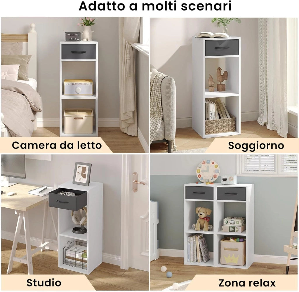 Libreria da Terra, Unità di Stoccaggio a Cubo a 3 Livelli con Cassetto, Unità di Scaffale in Piedi Scaffale a Cubo Aperto, per Studio, Camera da Letto e Soggiorno, Rovere chiaro, SK055hei