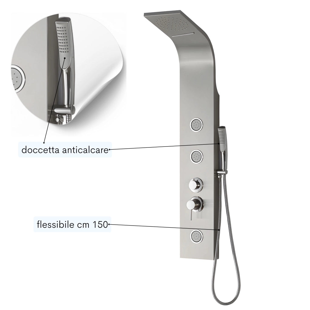 Colonna doccia step acciaio inox 3 getti idro lombari e cascata h120xl20 *** confezione 1