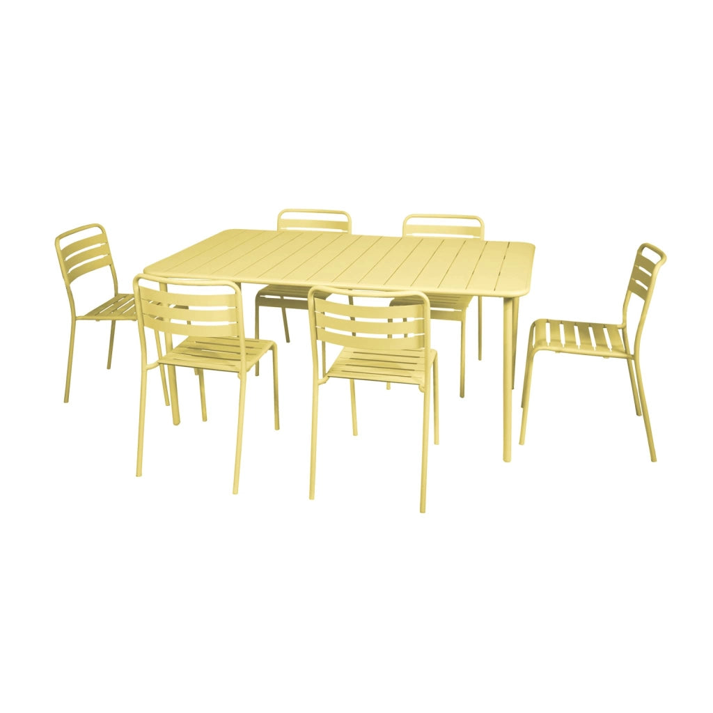 Set tavolo da giardino in acciaio con 6 sedie, 160cm, giallo