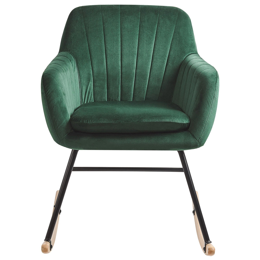 Sedia A Dondolo Velluto Verde Gambe In Metallo Pattini In Legno Moderni
