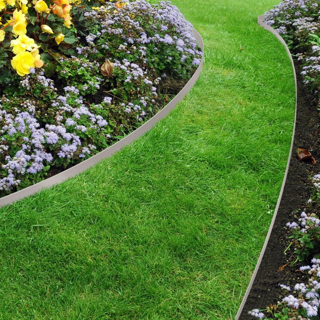 IDMarket - Cordone flessibile da giardino 10 M grigio alto 5 CM + 30 picchetti