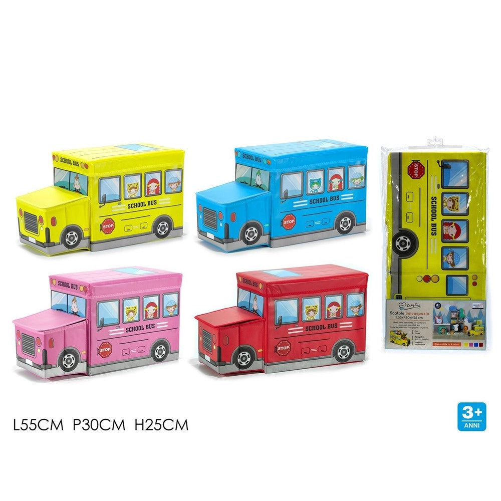 Trade Shop - Scatola Portaoggetti Salvaspazio Ripiegabile A Forma Di Scuolabus Per Giocattoli Bambini -