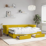Divano Letto Estraibile con Cassetti Giallo 80x200cm in Velluto