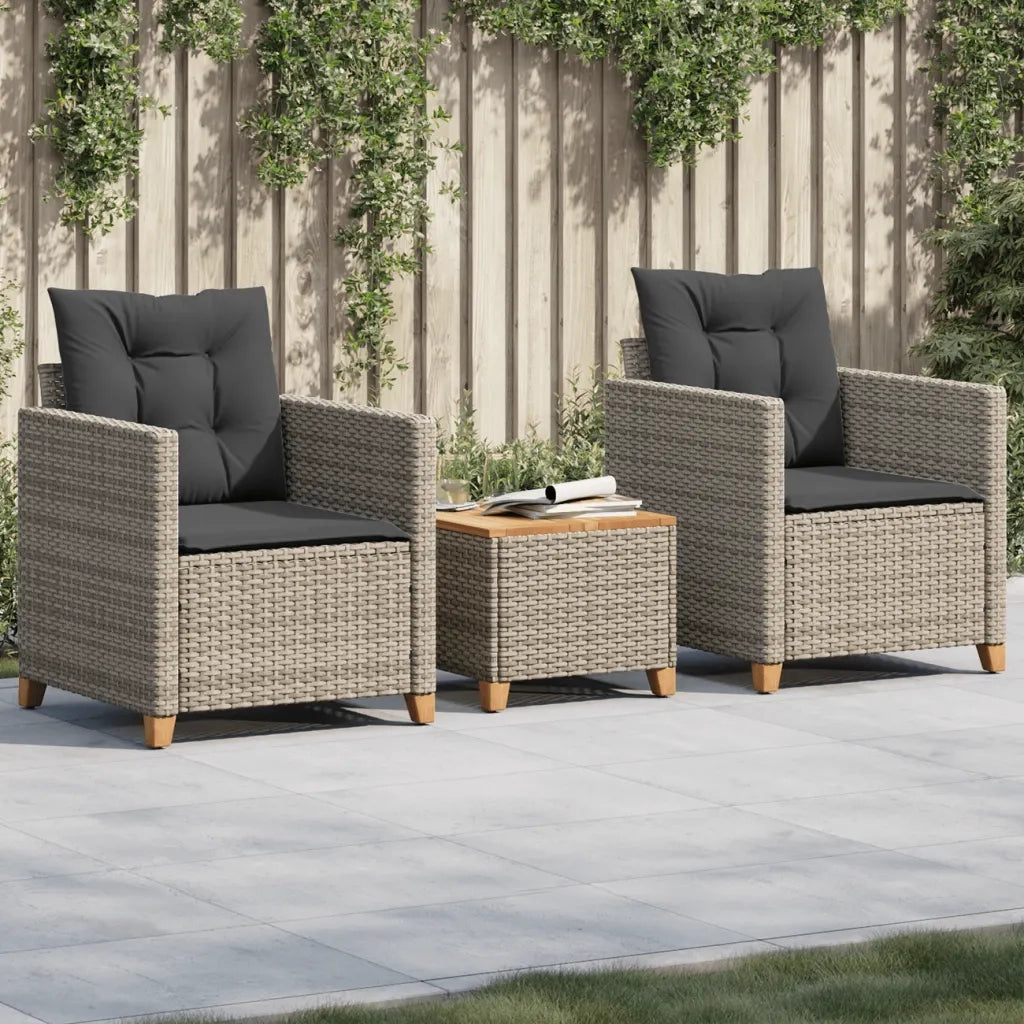 Set da Bistrò 3 pz con Cuscini Grigio Polyrattan e Legno Acacia 366310