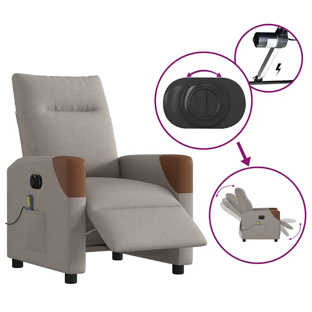 Poltrona Massaggiante | Sedia Relax Reclinabile Elettrica Tortora in Tessuto