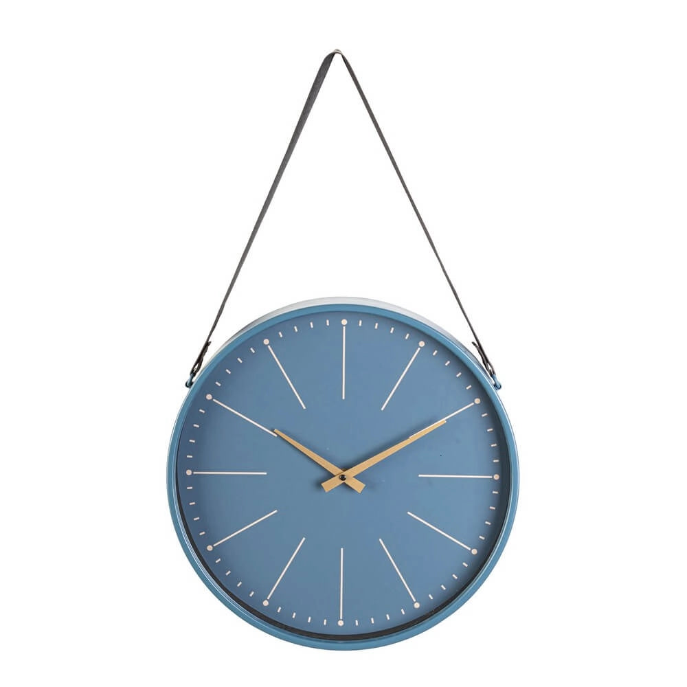 Orologio da Parete Rotondo Nero con Cinghia in Pelle Dorato - SIL