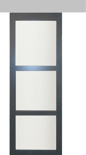 Porta Scorrevole Blakeria RAL7016 Vetrata H204 x L83 + Binario in Alluminio e 2 Nervature del Pannello