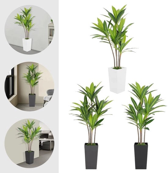 Pianta Artificiale Dracaena 152cm Nero/Bianco/Grigio, Foglie Colorate, Decorazione Interna e Esterna