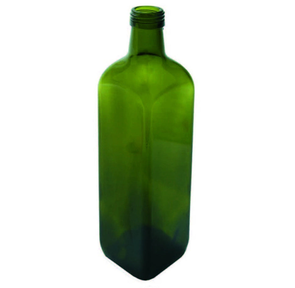 BOTTIGLIA MARASCA IN VETRO QUADRA PER OLIO- - capacitÃE lt.0,10 - vetro rosso bruno (marrone) - 88 pezzi
