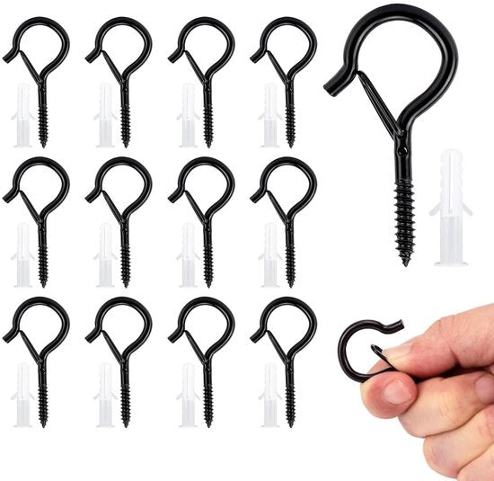 Hanger a viti 12 pezzi - Viti a vite nere - Hanger a muro in acciaio inossidabile - Hanger per legno - Viti a vite di sicurezza - Facile da installare