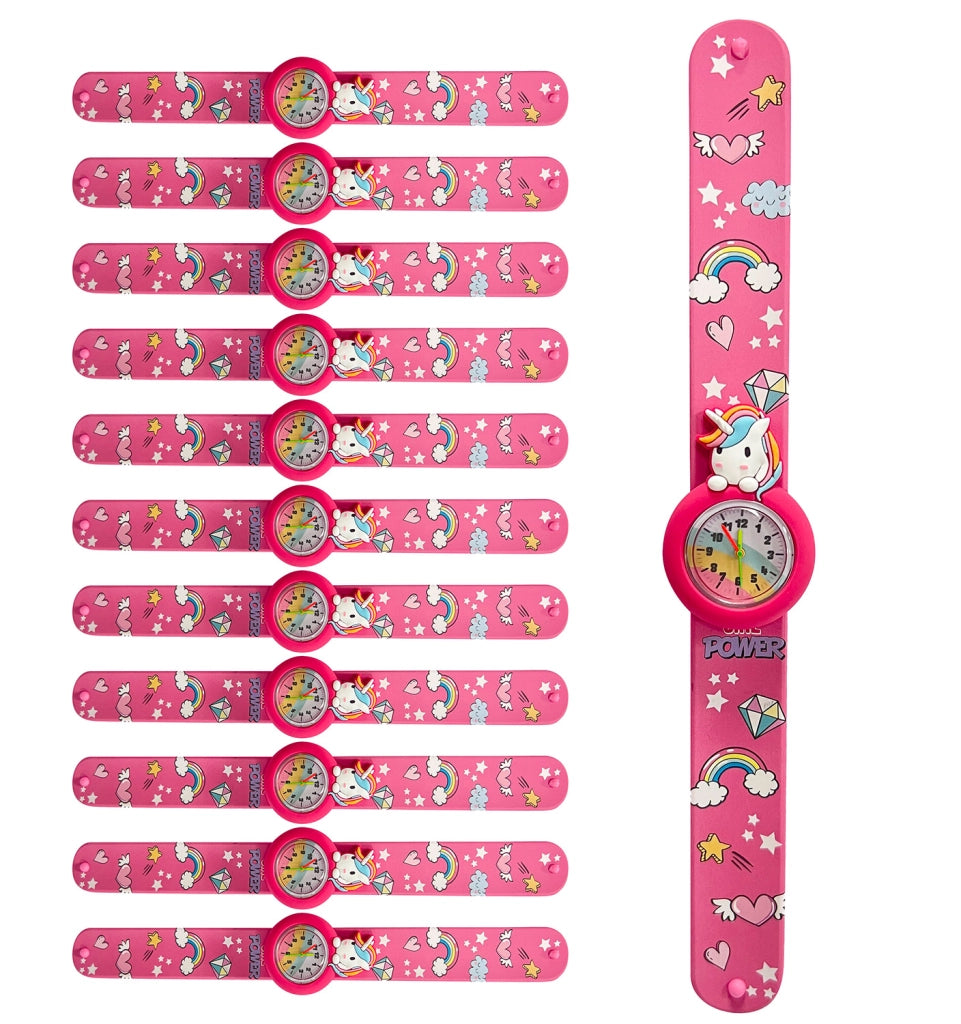 Set 12 Orologi da Polso Bracciale per Bambini Unicorno Colorazione Rosa