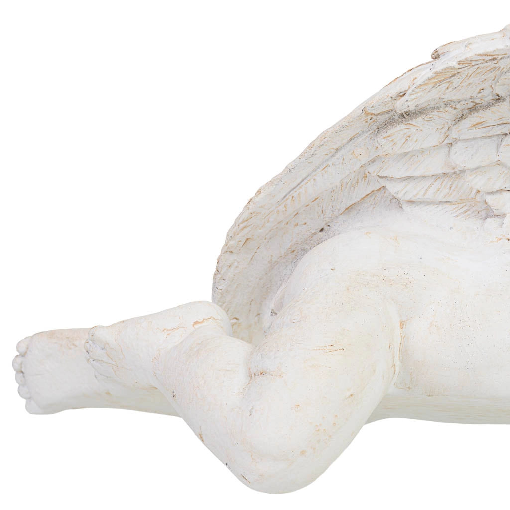 Statuina decorativa a forma di angelo in resina bianca, 34x19x15,5 cm