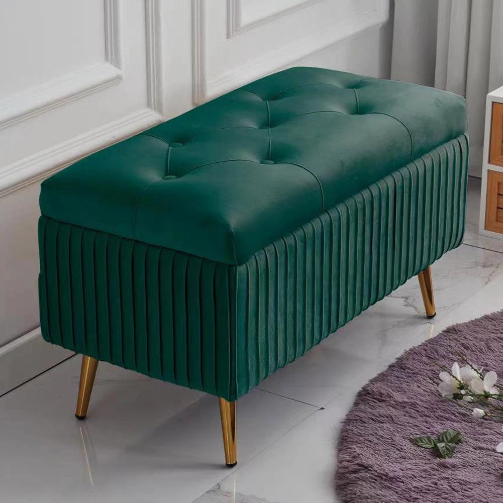 Pouf Contenitore Panca Velluto Rettangolare 80x40x45 cm Seduta Imbottita Verde