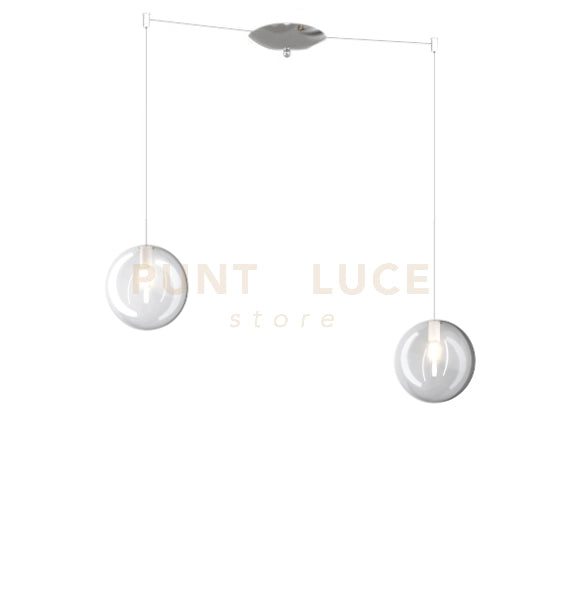 SOSPENSIONE CROMO 2 LUCI SPOSTABILE VETRI BIANCO FOG 1184CR-S2 S-BF