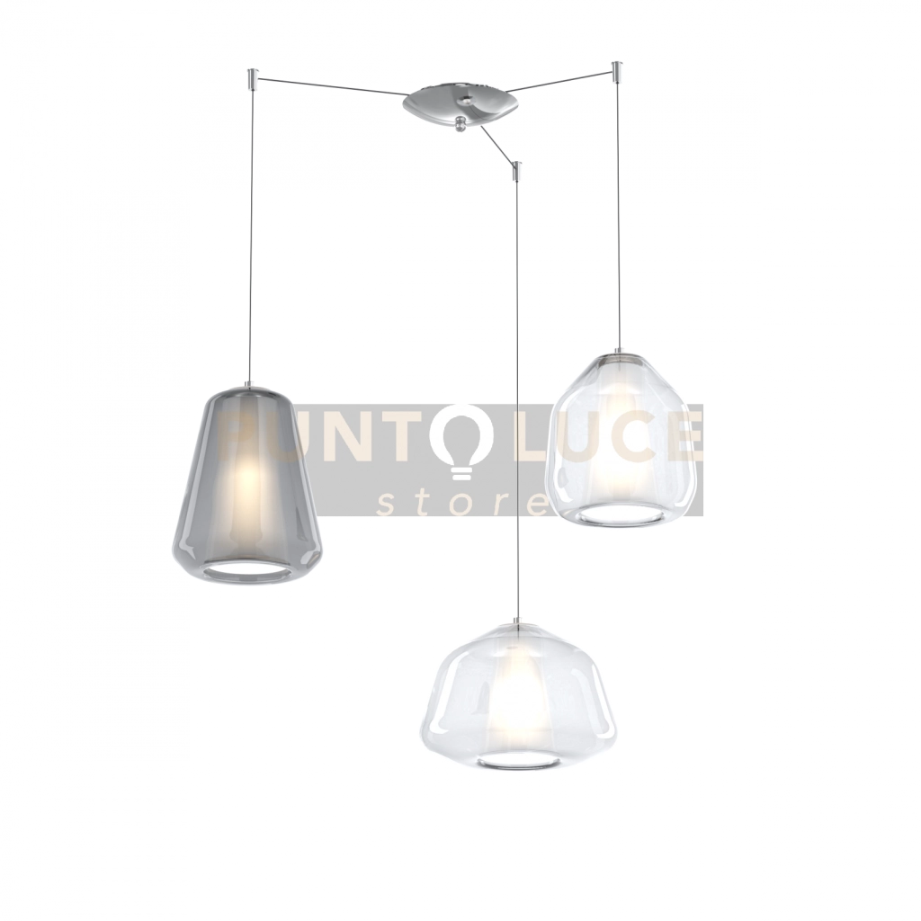 SOSPENSIONE CROMO 3 LUCI SPOSTABILE VETRI ALPHA TR + BETA TR + GAMMA FU 1176CR-S3 S ABG-TF