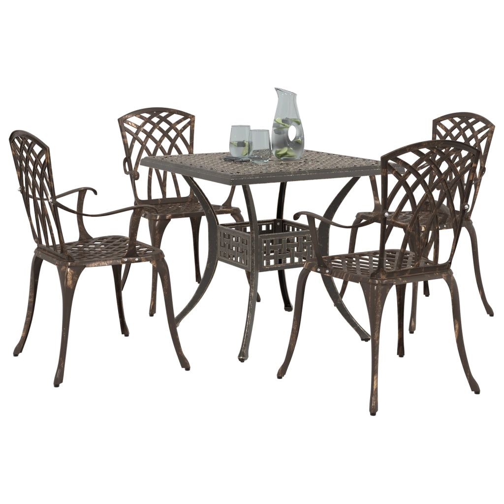 Set da pranzo da giardino in 5 pezzi in alluminio fuso bronzo