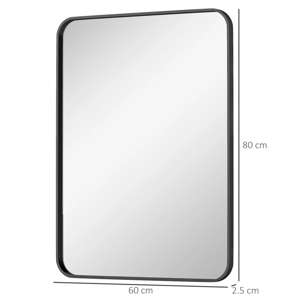 Specchio Bagno con Cornice in Metallo e Gancio, 60x2.5x80 cm, Nero